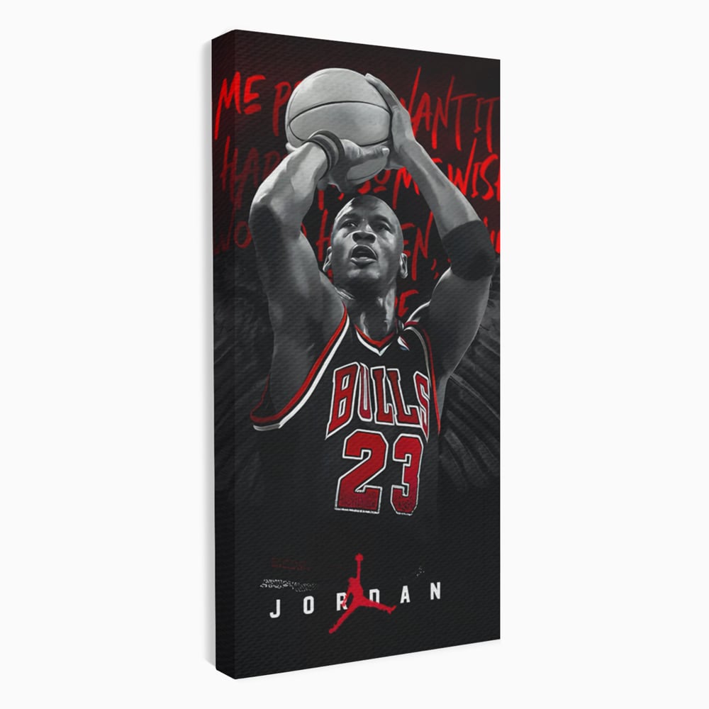Tablou canvas cu tablou canvas cu michael jordan in actiune, fara rama, pe sasiu de lemn